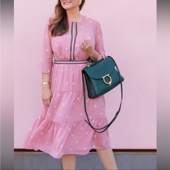 Gal Meets Glam Collection Finley pink & olive green polka dot ruffle dress - Picture 3 of 15